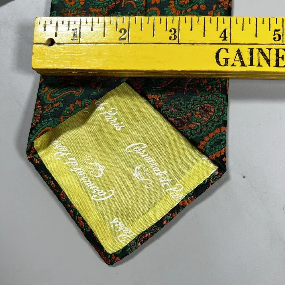 Carnival De Paris Mens Tie Gold Kelly‎ Green Paisley One Size Classic Vintage